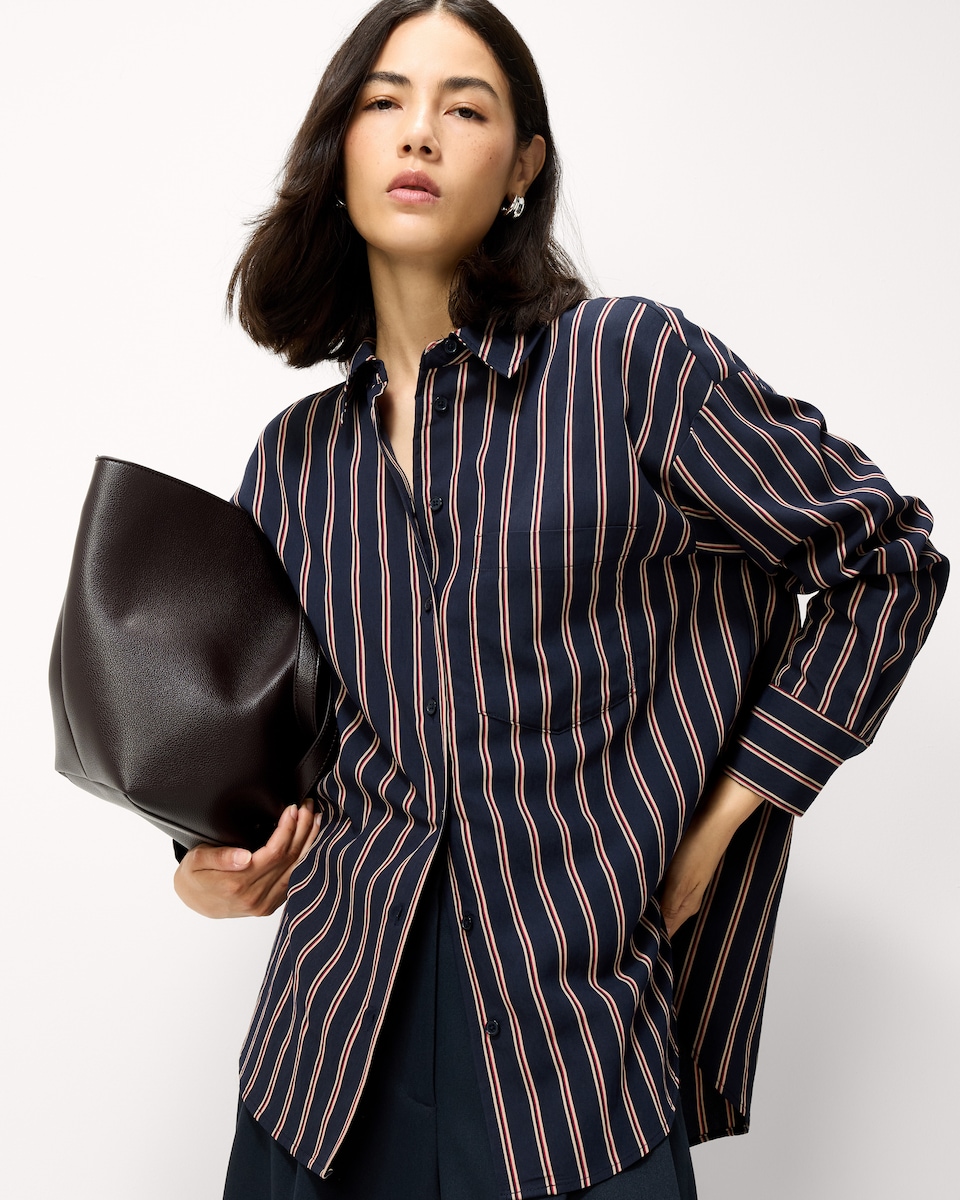 image 1 of F&F Striped Oversized Fit Shirt in Navy