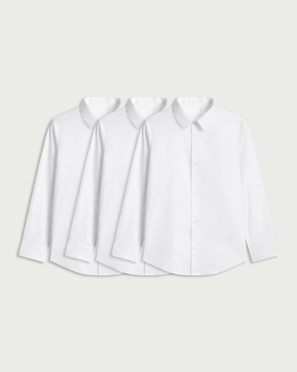 image 1 of F&F School Boys 3-Pack Cotton Rich Long Sleeved Shirts in White