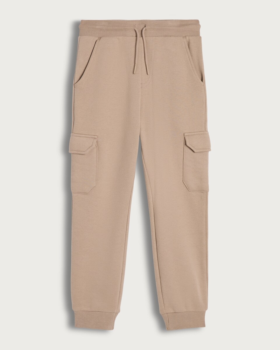 image 1 of F&F Boys Cotton Rich Cuffed Drawstring Cargo Joggers in Stone