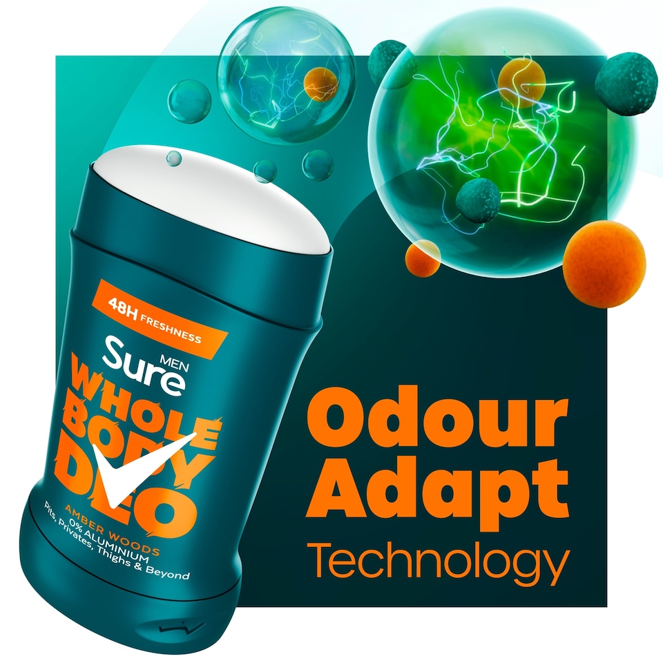 image 1 of Sure Men Amber Woods 48h Whole Body Deodorant Odour Control Stick 50ml