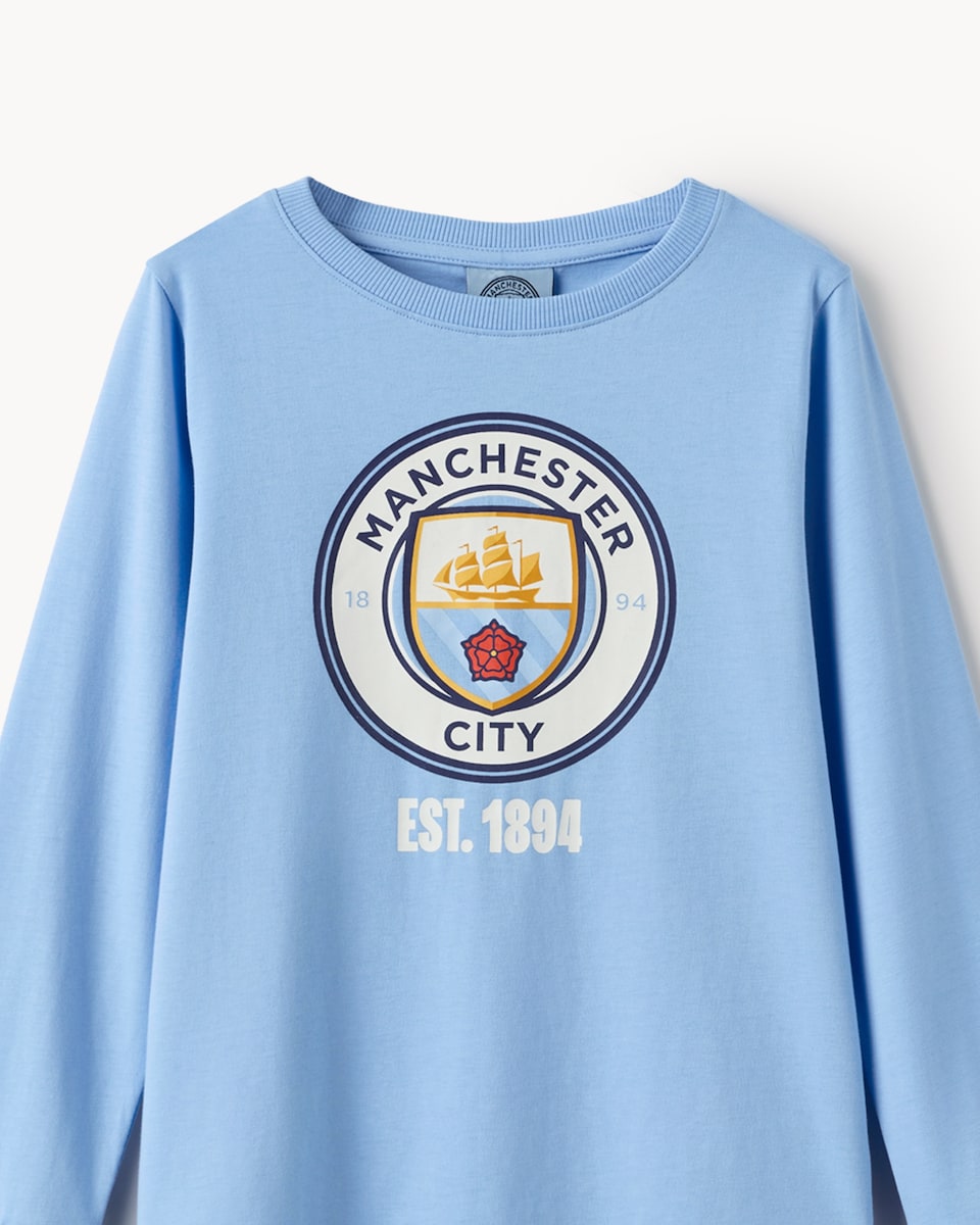 image 1 of Manchester City Pure Cotton Pyjama Set in Blue