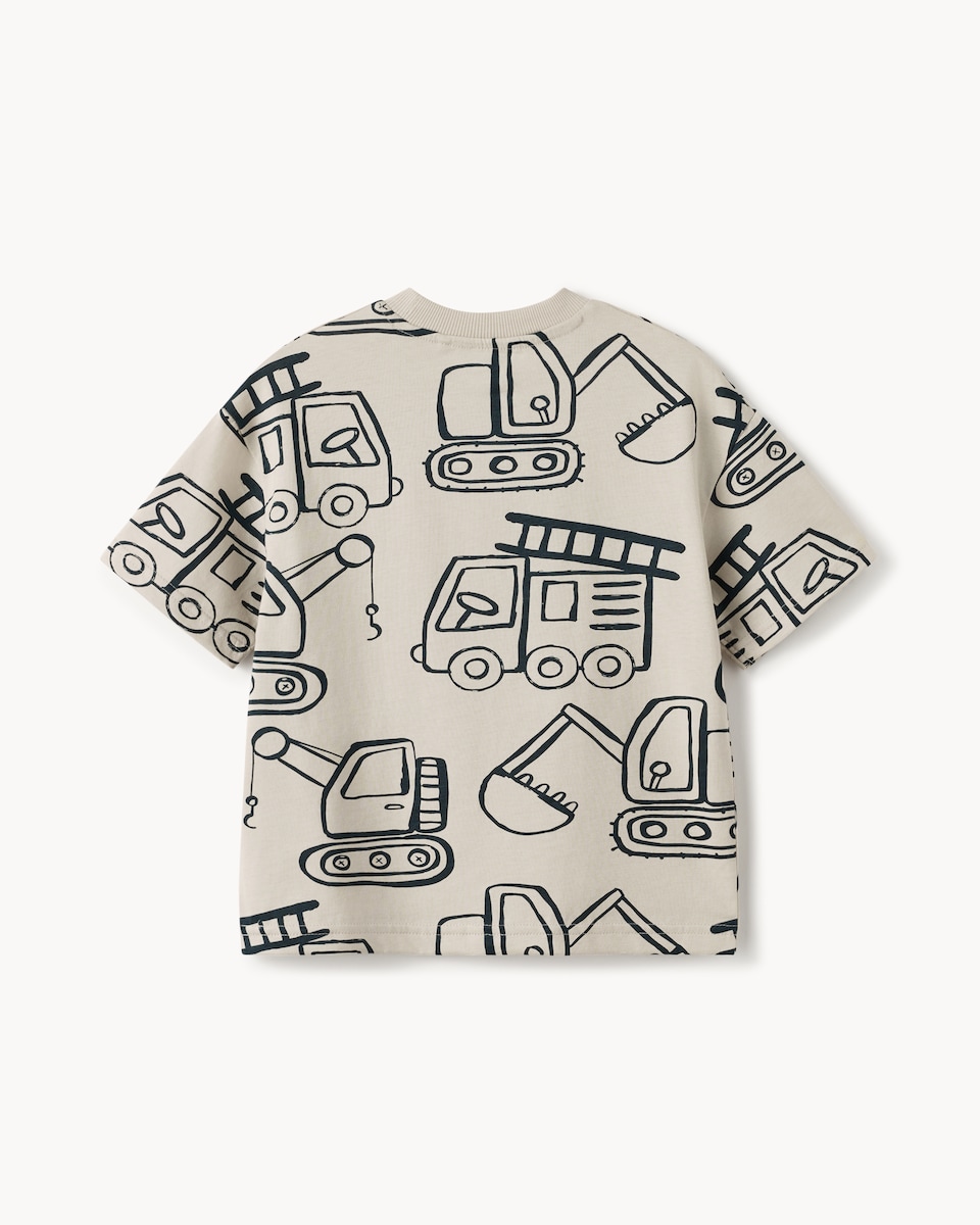 image 1 of F&F Boys Pure Cotton Vehicle T-Shirt in Stone