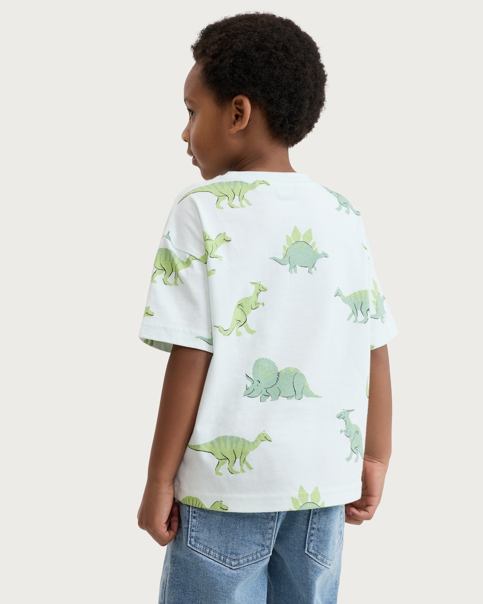 image 1 of F&F Boys Pure Cotton Dinosaur Print Short Sleeved T-Shirt in Mint