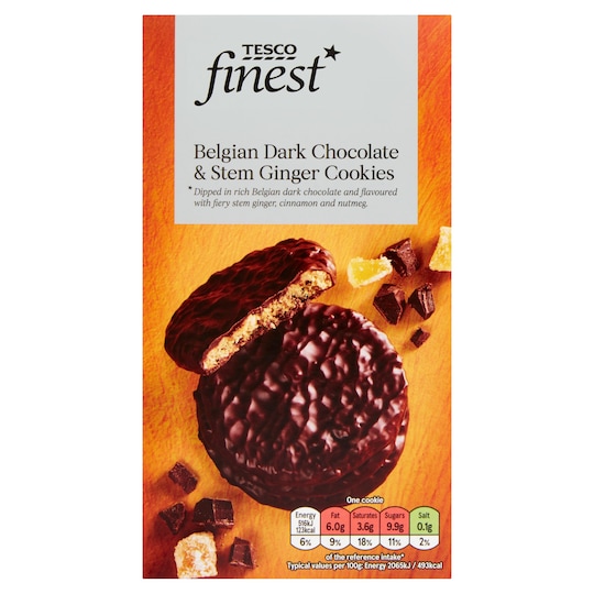 Tesco Finest Dark Chocolate Ginger Cookies 200G Tesco Groceries