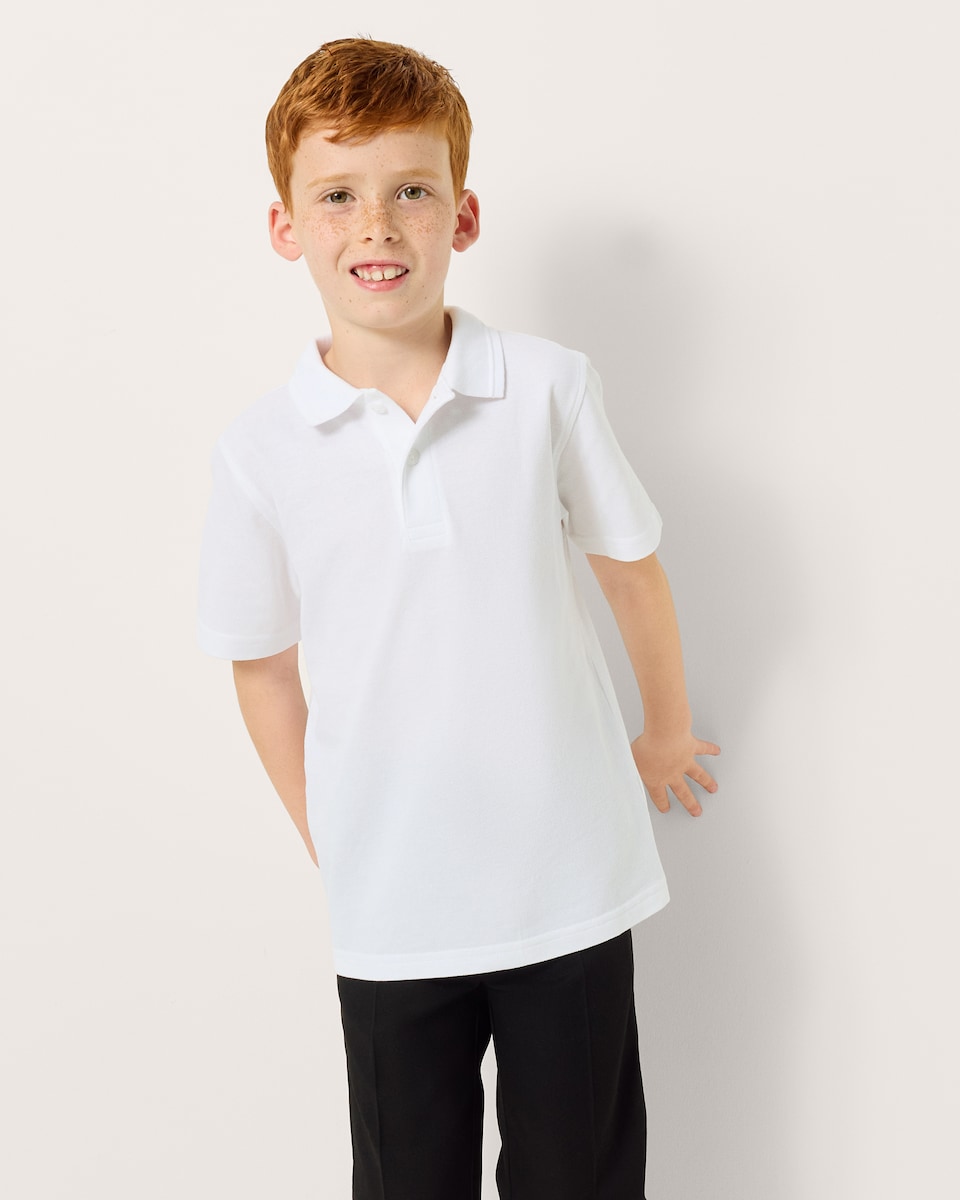 image 1 of F&F School Unisex 5-Pack Pure Cotton Polo Shirts in White