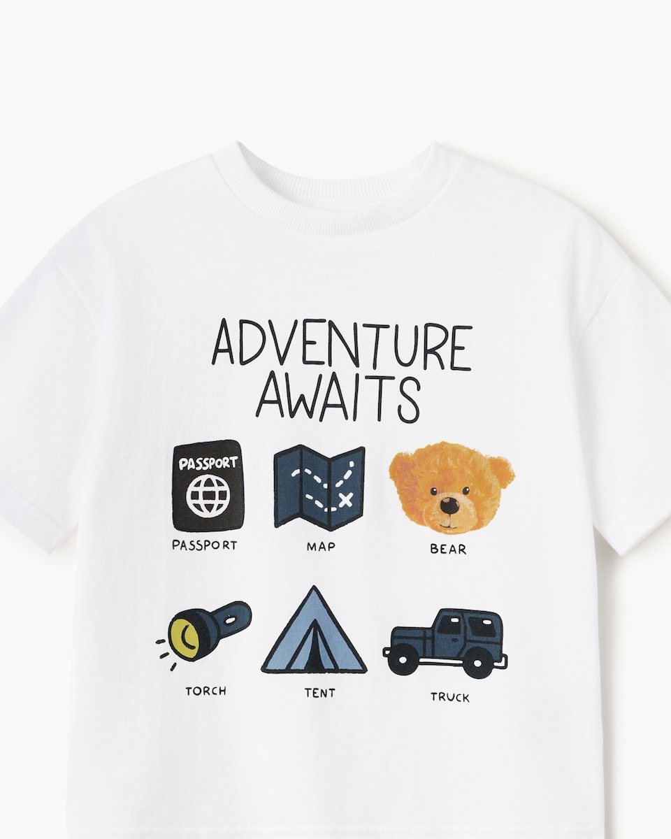 image 1 of F&F Boys Pure Cotton Adventure T-Shirt in White