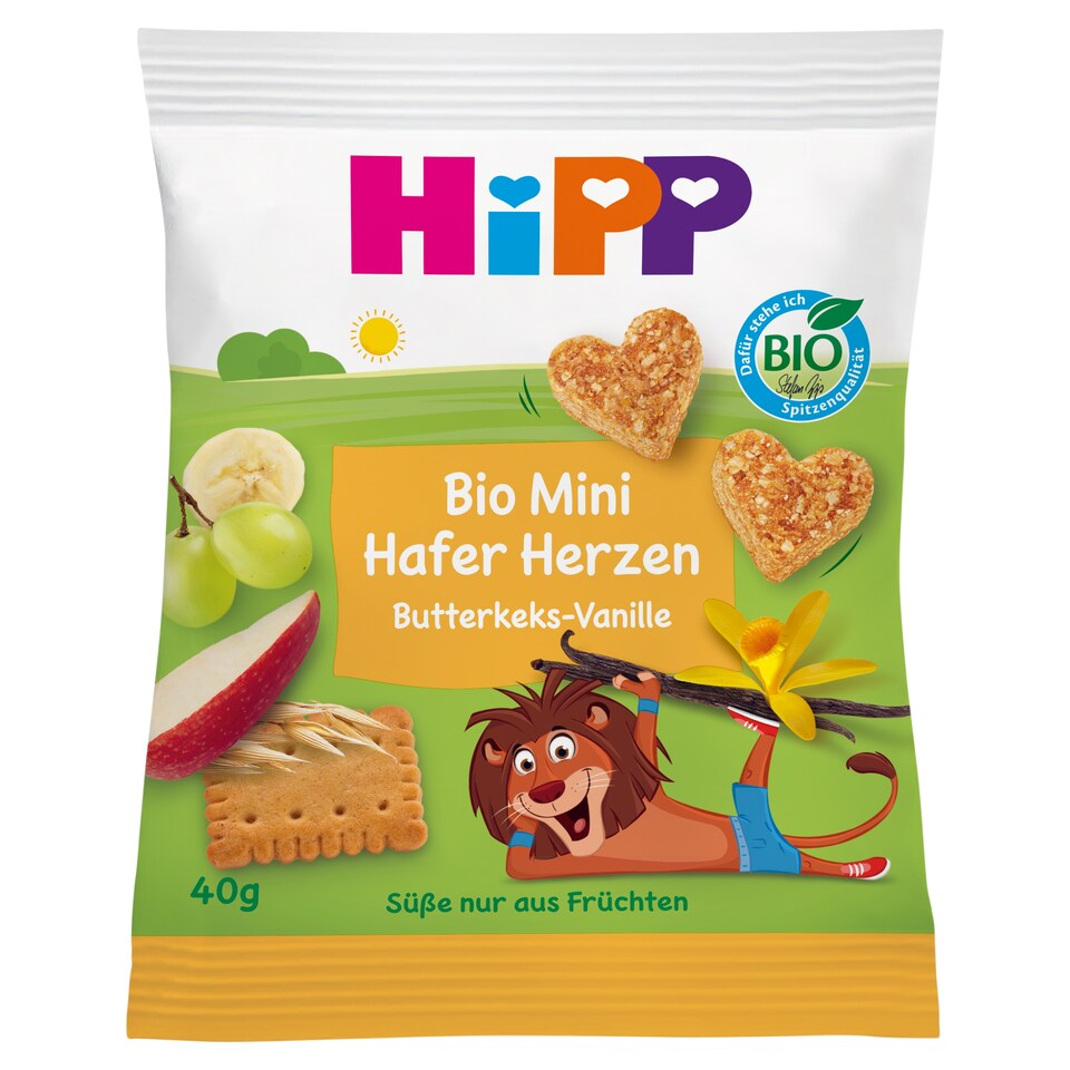 HiPP bio mini zabszívek vaníliás vajas keksz 3 éves kortól 40 g 