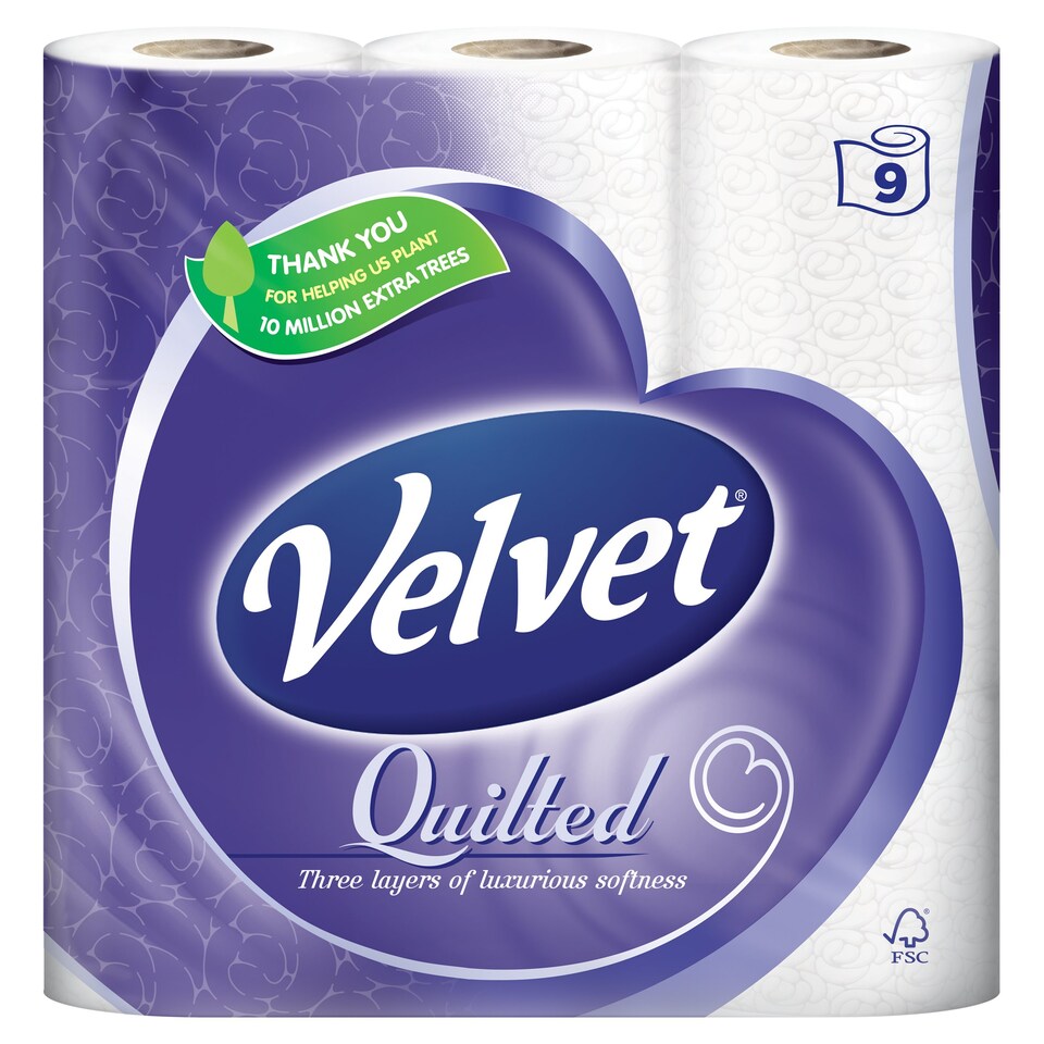 image 1 of Quilted Velvet Toilet Tissue White 9 Roll 1485Sheet
