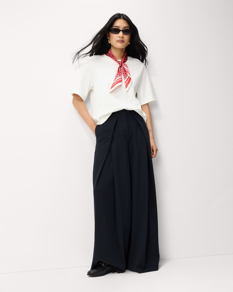 image 1 of F& Pure Cotton Scarf T-Shirt in Cream
