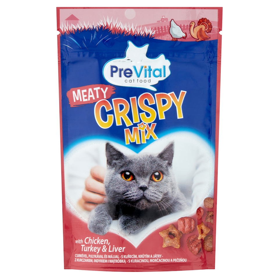 PreVital Crispy Mix macska jutalomfalat hússal ízesítve kiegészítő macskaeledel 60 g  1. kép