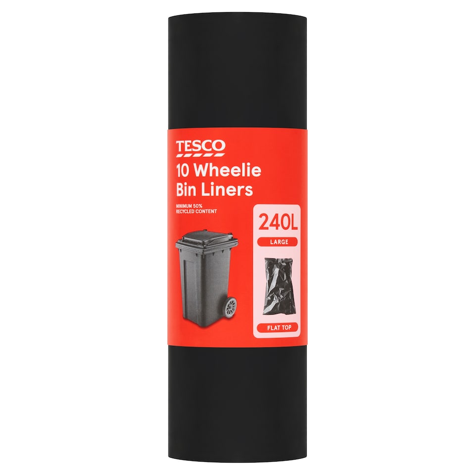 Tesco 10 Flat Top Wheelie Bin Liner 240L
