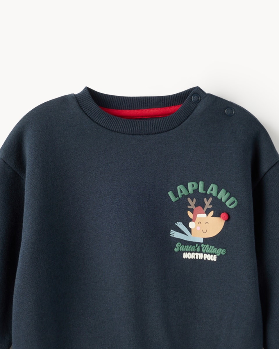 image 1 of Christmas Baby Cotton Rich Lapland Sweatshirt and Joggers Set in Navy