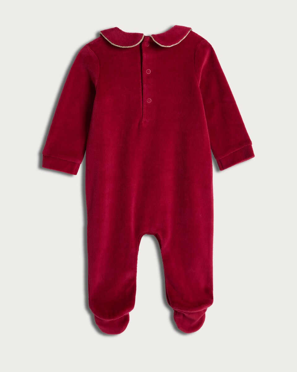 image 1 of F&F Baby Velour Teddy Bear Sleepsuit in Red