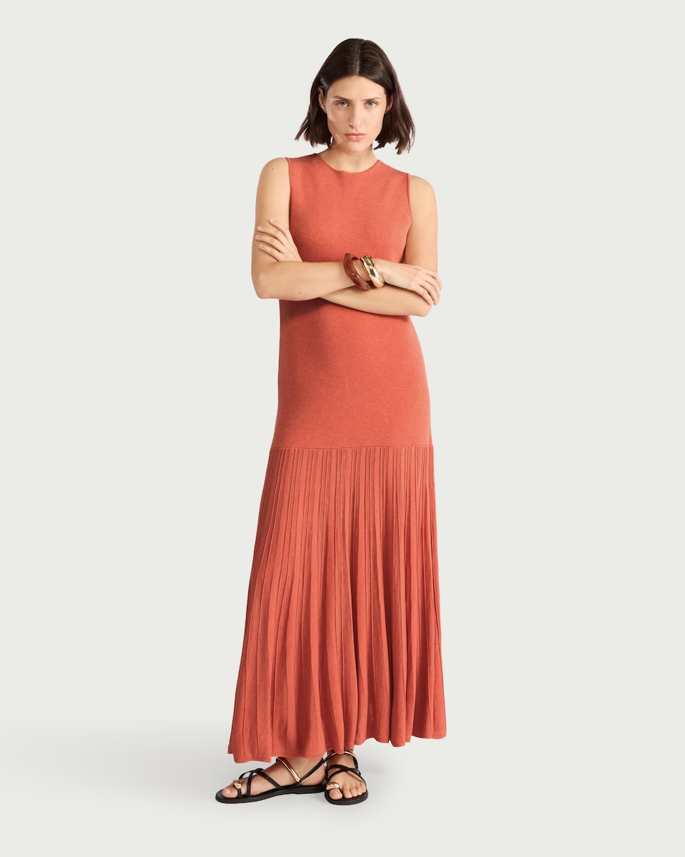 image 1 of F&F Knitted Drop Hem Maxi Dress in Peach