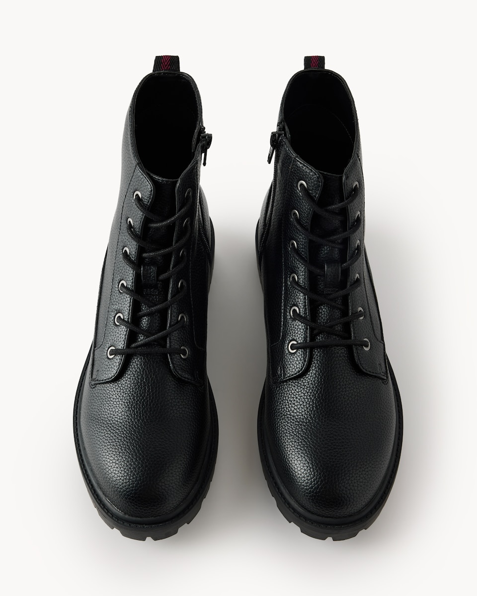 image 1 of F&F Faux Leather Lace Up Ankle Boots in Black