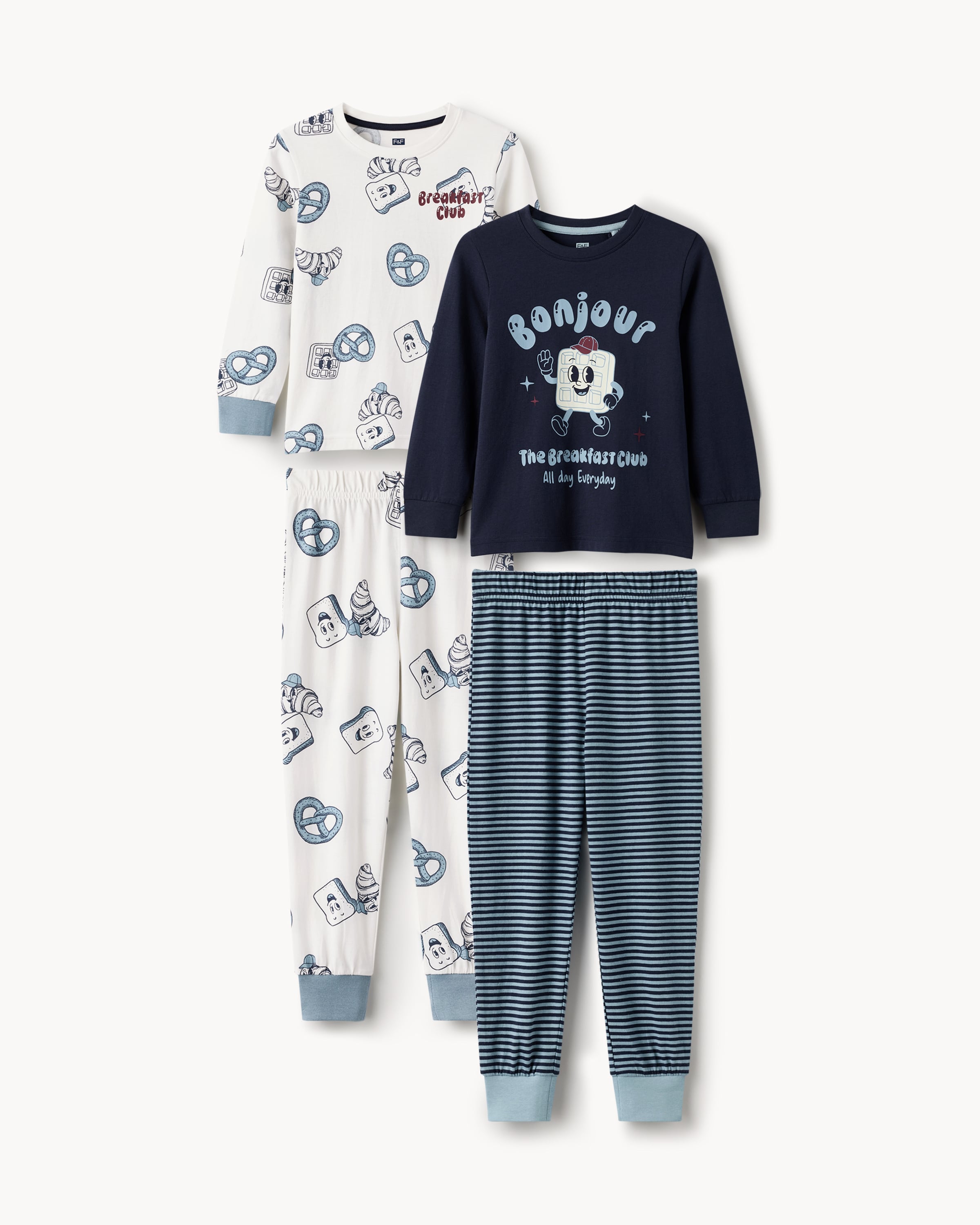 F&F 2-Pack Pure Cotton Breakfast Club Pyjama Sets in Multi
