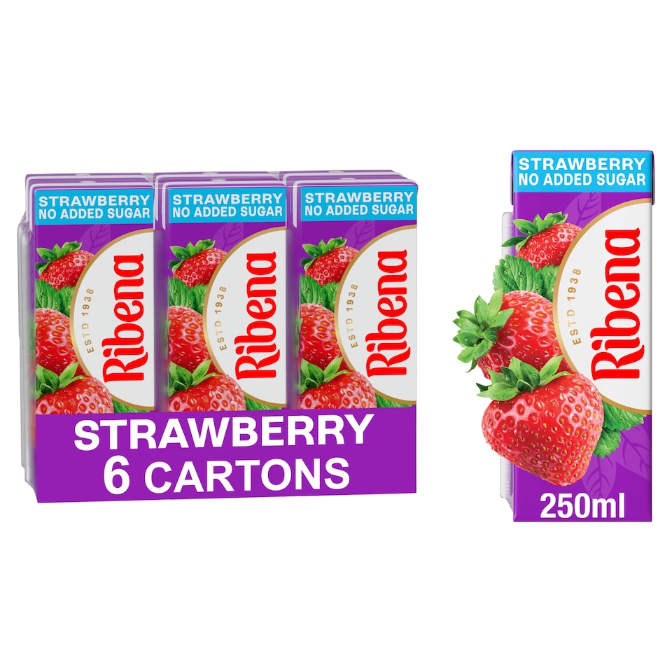 Ribena Strawberry Juice Drink Cartons No Added Sugar 6 x 250ml