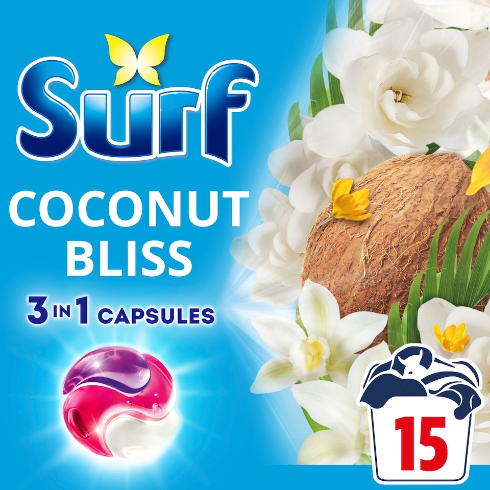 image 1 of Surf 3 In 1 Coconut Bliss Washing Capsules 15 Washes 259.5g