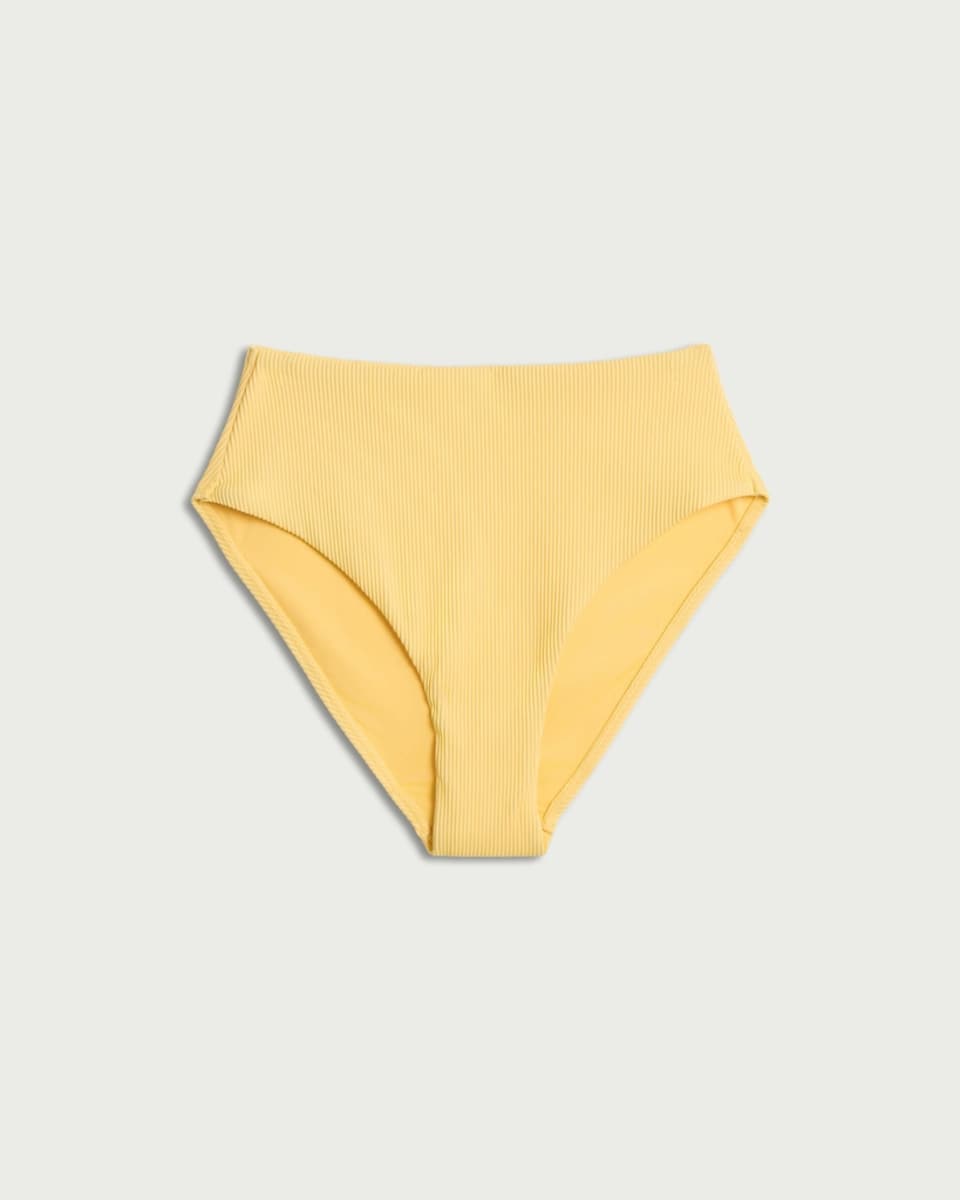 image 1 of F&F Ribbed Textured High Waisted Bikini Bottoms in Yellow