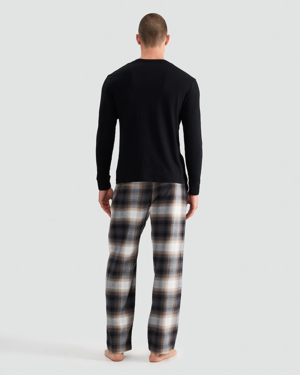 image 1 of F&F Pure Cotton Henley Top and Check Print Bottoms Pyjama Set in Multi