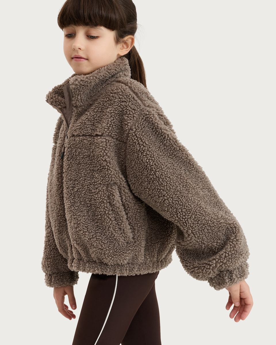 image 1 of F&F Active Girls OUTDOOR Borg Zip Up Jacket in Brown
