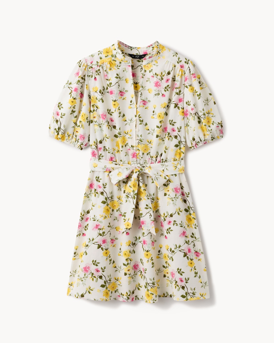 image 1 of F&F Floral V Neck Mini Dress in Multi White