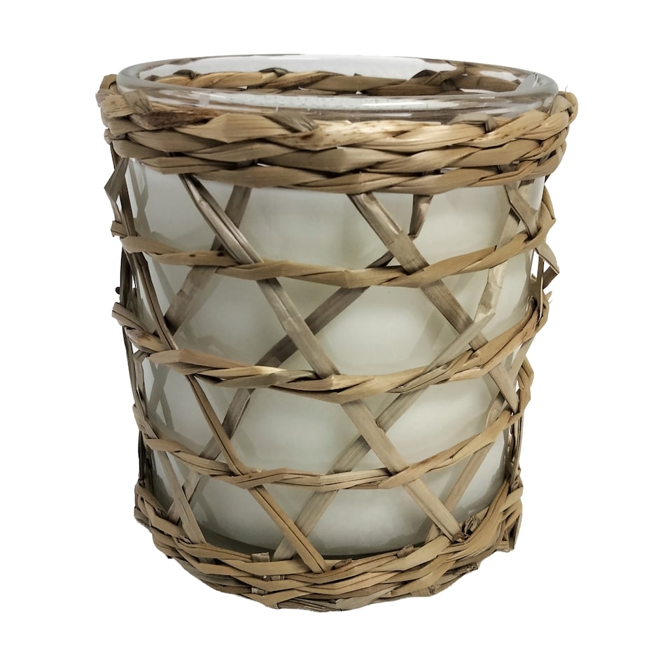 image 1 of F&F Home Lemon and Basil Rattan and Glass Candle Assorted 221g