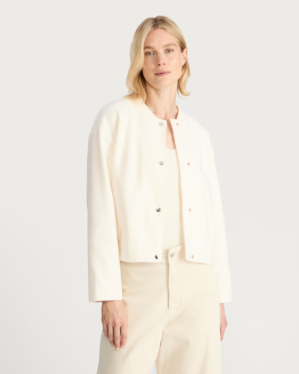 image 1 of The F&F Edit Ribbed Collar Buttoned Jacket in Cream