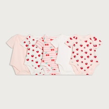 F&F Baby 5-Pack Pure Cotton Fruit Print Short Sleeved Bodysuits in Pink