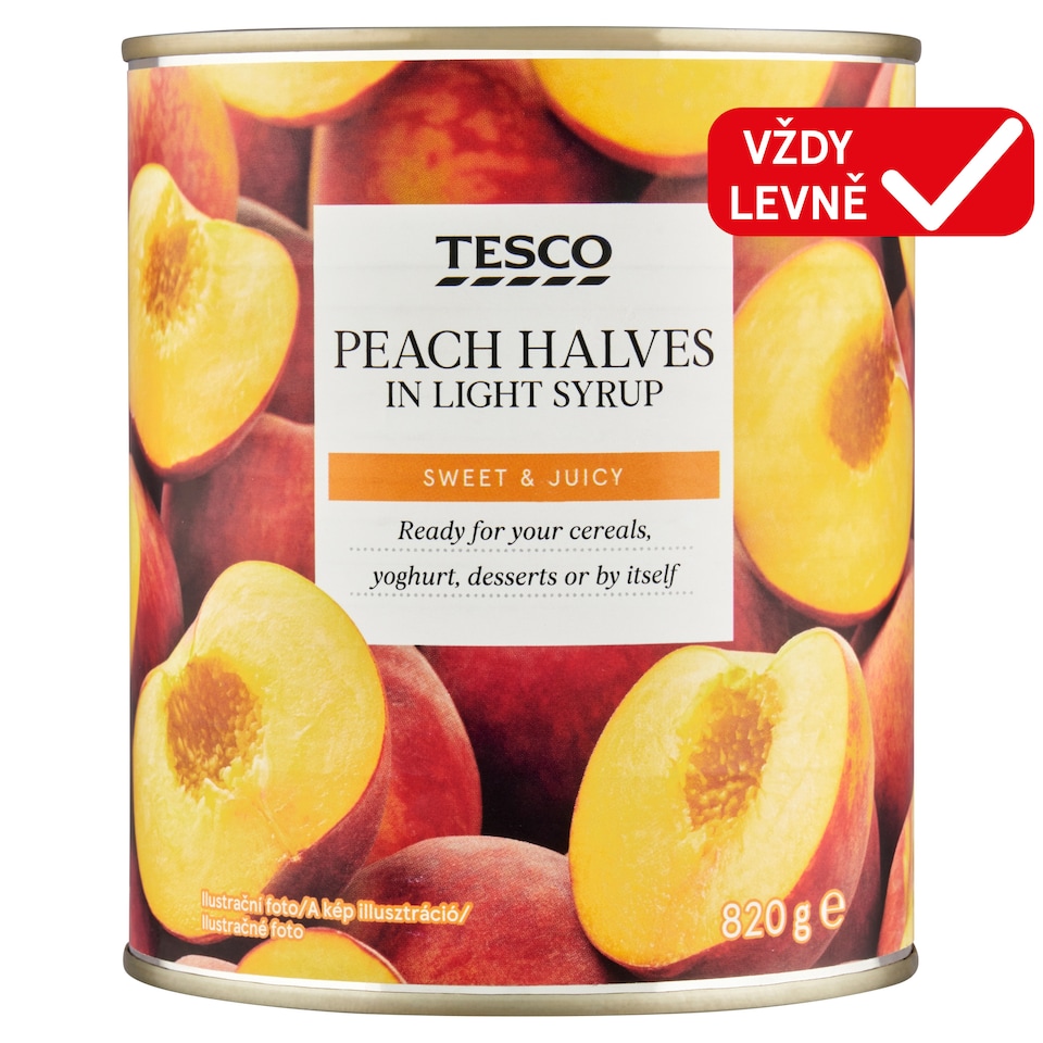 Tesco Peach Halves in Light Syrup 820g