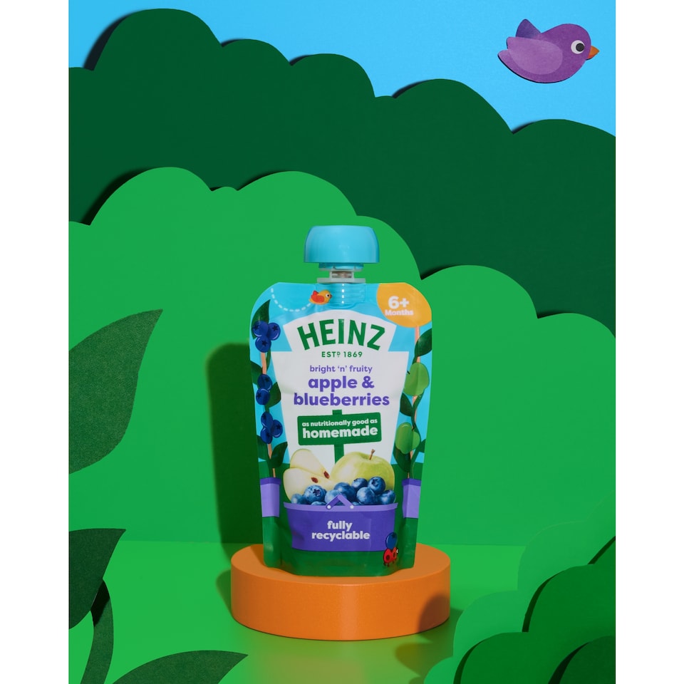 image 1 of Heinz Apple & Blueberry Puree Baby Food Pouch 100g