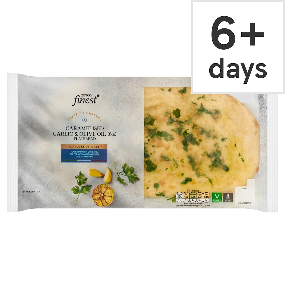 Tesco Finest Garlic & Extra Virgin Olive Oil Flatbread 200G