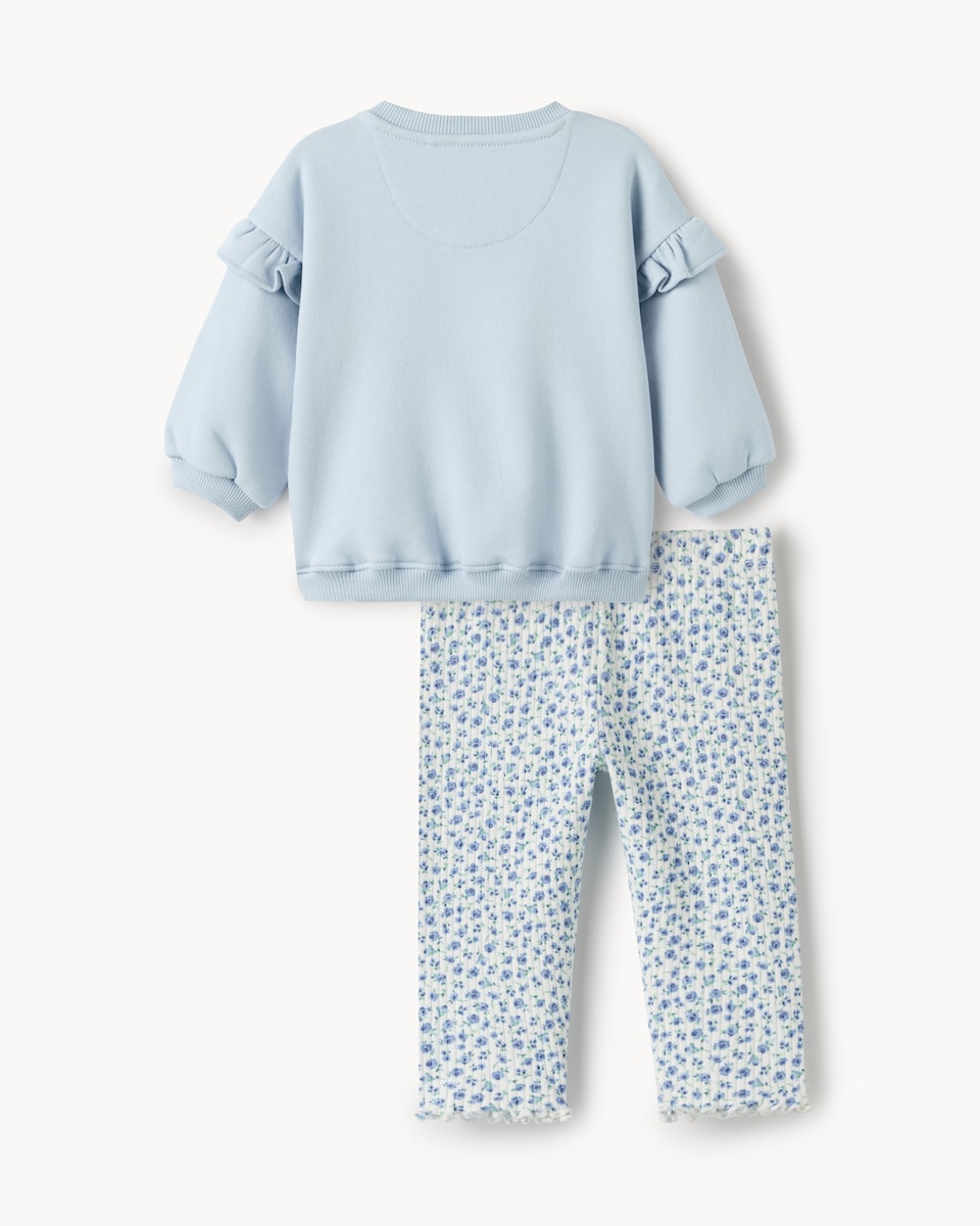 image 1 of F&F Baby 2-Piece Cotton Rich Sister Sweatshirt and Leggings Set in Blue