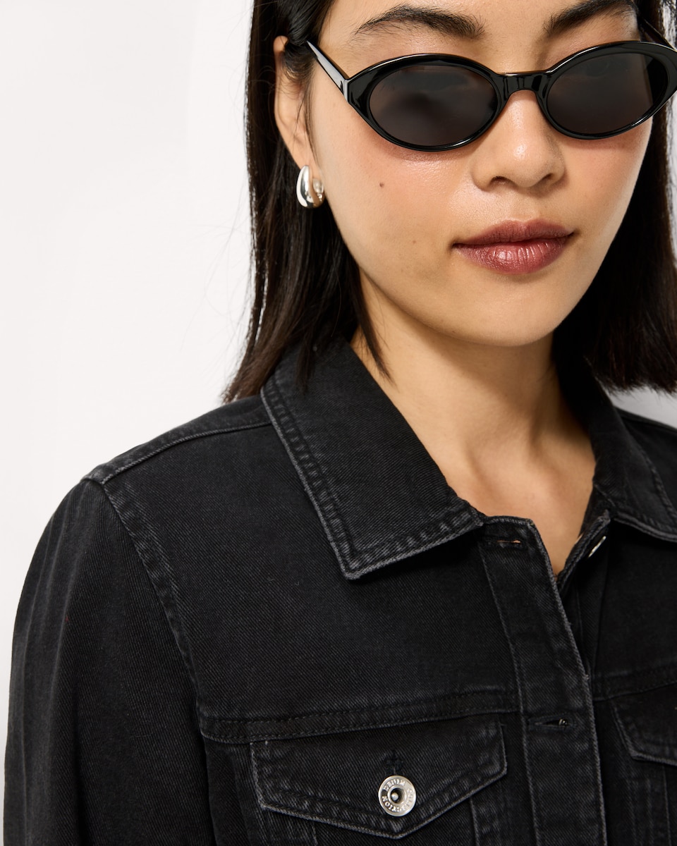 image 1 of F&F Pure Cotton Denim Mini Shirt Dress in Black