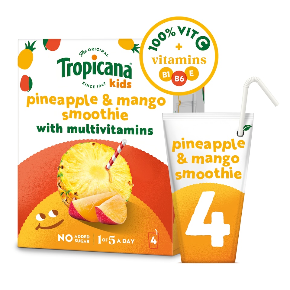 image 1 of Tropicana Kids Smoothies - Pineapple & Mango 4 x 150ml