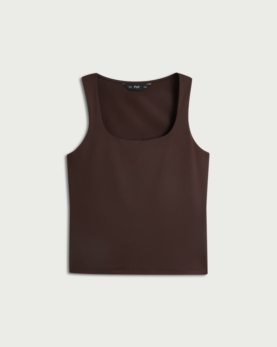 image 1 of F&F Polyamide Scoop Neck Vest in Chocolate