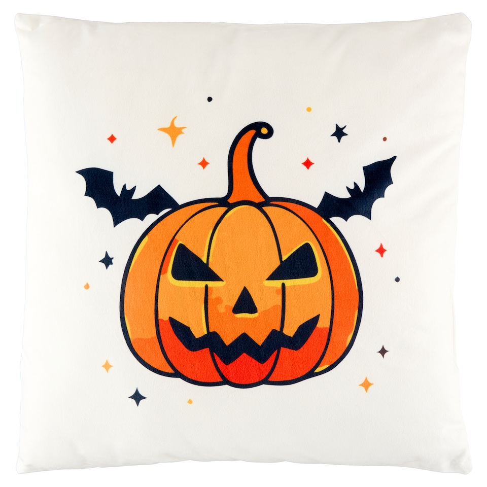 Carbotex Halloween vankúš so vzorom tekvice a netopiera 40 x 40 cm