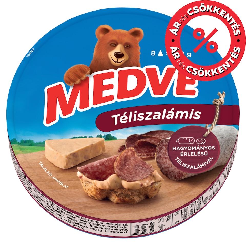 Medve téliszalámis kenhető, félzsíros ömlesztett sajt 8 x 17,5 g (140 g)