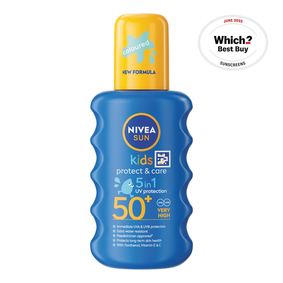 image 1 of NIVEA SUN Kids Protect & Care Coloured Sun Cream Spray SPF50+ 200ml
