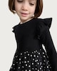 image 3 of F&F Girls Cotton Rich Polka Dot Long Sleeved Dress in Multi Black White