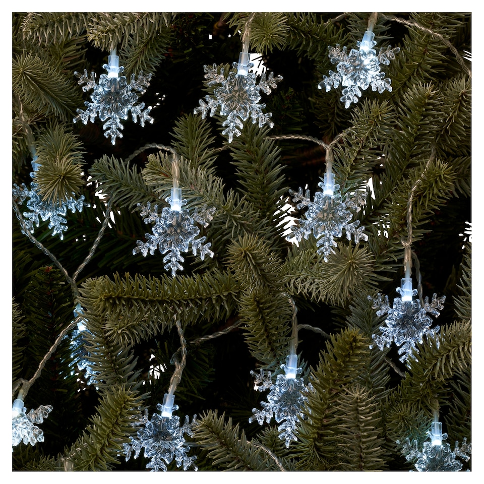 image 1 of Tesco 15 Battery White Snowflake Christmas Lights