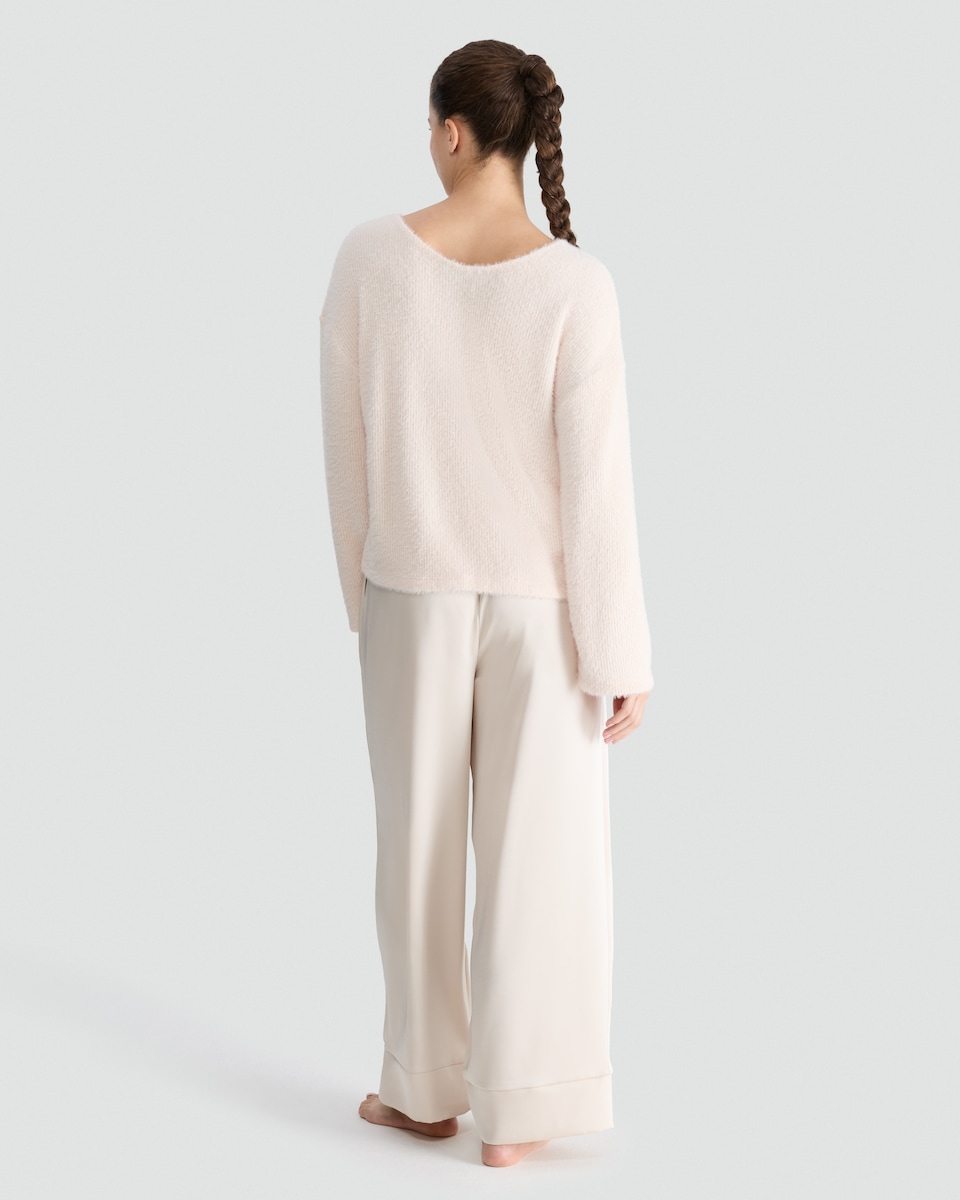 image 1 of The F&F Edit Textured Jumper and Satin Trousers Pyjamas in Cream