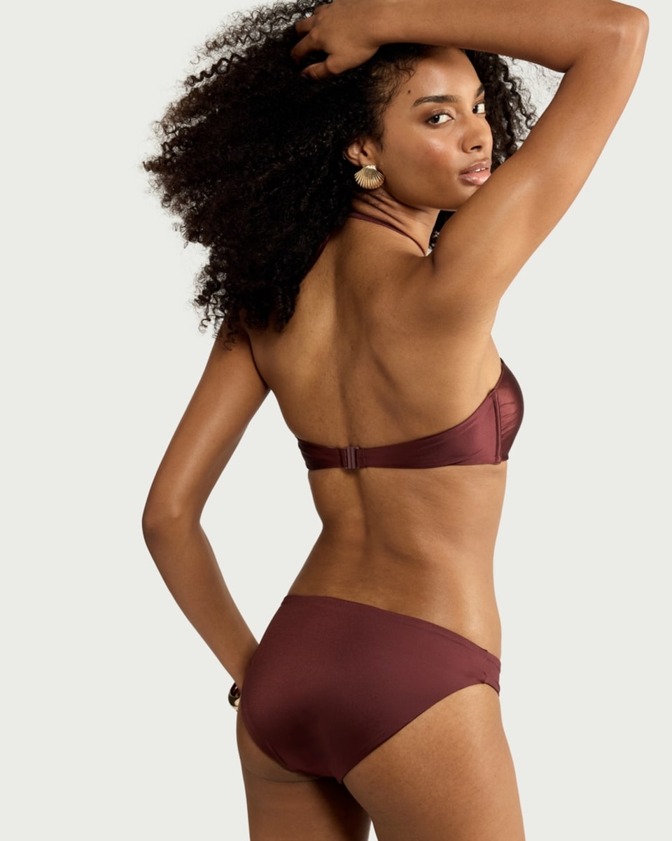 image 1 of F&F Embellished Bandeau Halter Neck Bikini Top in Chocolate