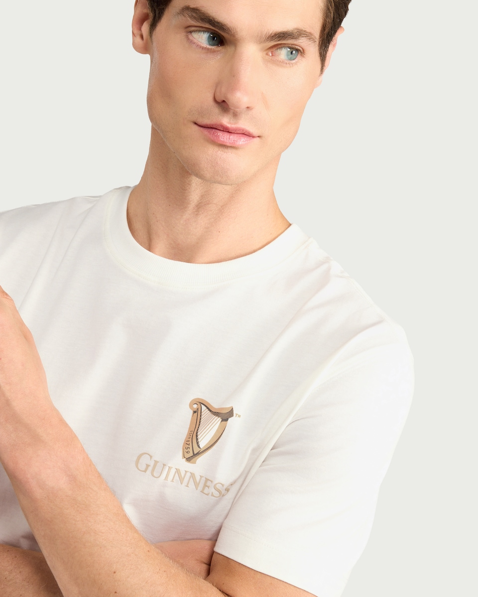 image 1 of Guinness Pure Cotton Harp Print T-Shirt in Ecru