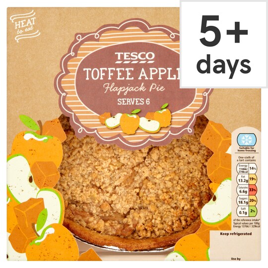 TESCO TOFFEE APPLE FLAPJACK PIE 500G Tesco Groceries