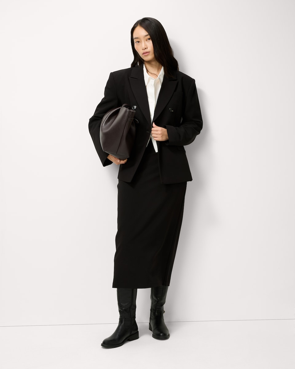 image 1 of F&F Double Breasted Cinched Blazer in Black