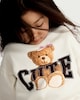 image 1 of F&F Girls Cotton Rich Cute Bear Sweatshirt and Joggers Set in Cream