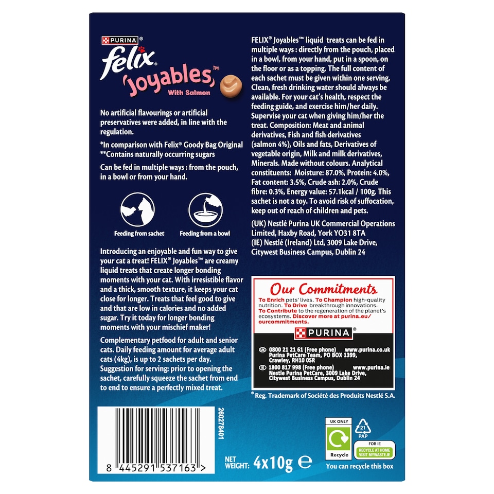 image 1 of Felix Joyables Salmon Liquid Cat Treat 4x10g