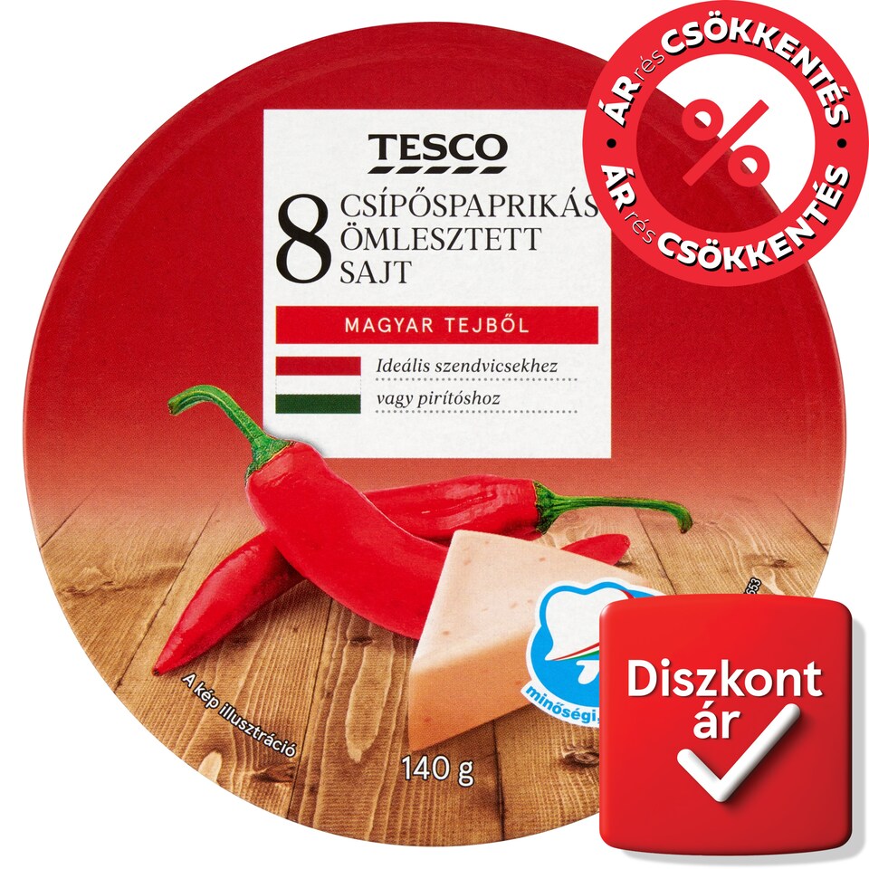 Tesco csípőspaprikás, félzsíros, kenhető ömlesztett sajt 8 db 140 g