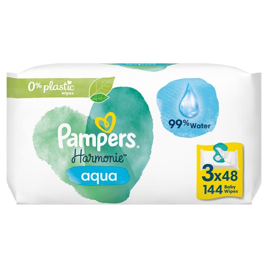 Pampers Harmonie Aqua Baby Wipes 3X48 Tesco Groceries